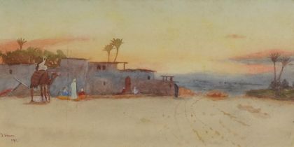 D Veaco 1911 - Outskirts of town in North Africa, signed watercolour, mounted, framed and glazed,