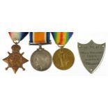 British military World War I trio with plaque, the trio awarded to M1-08368PTE.H.J.BROOKMAN.A.S.C. :