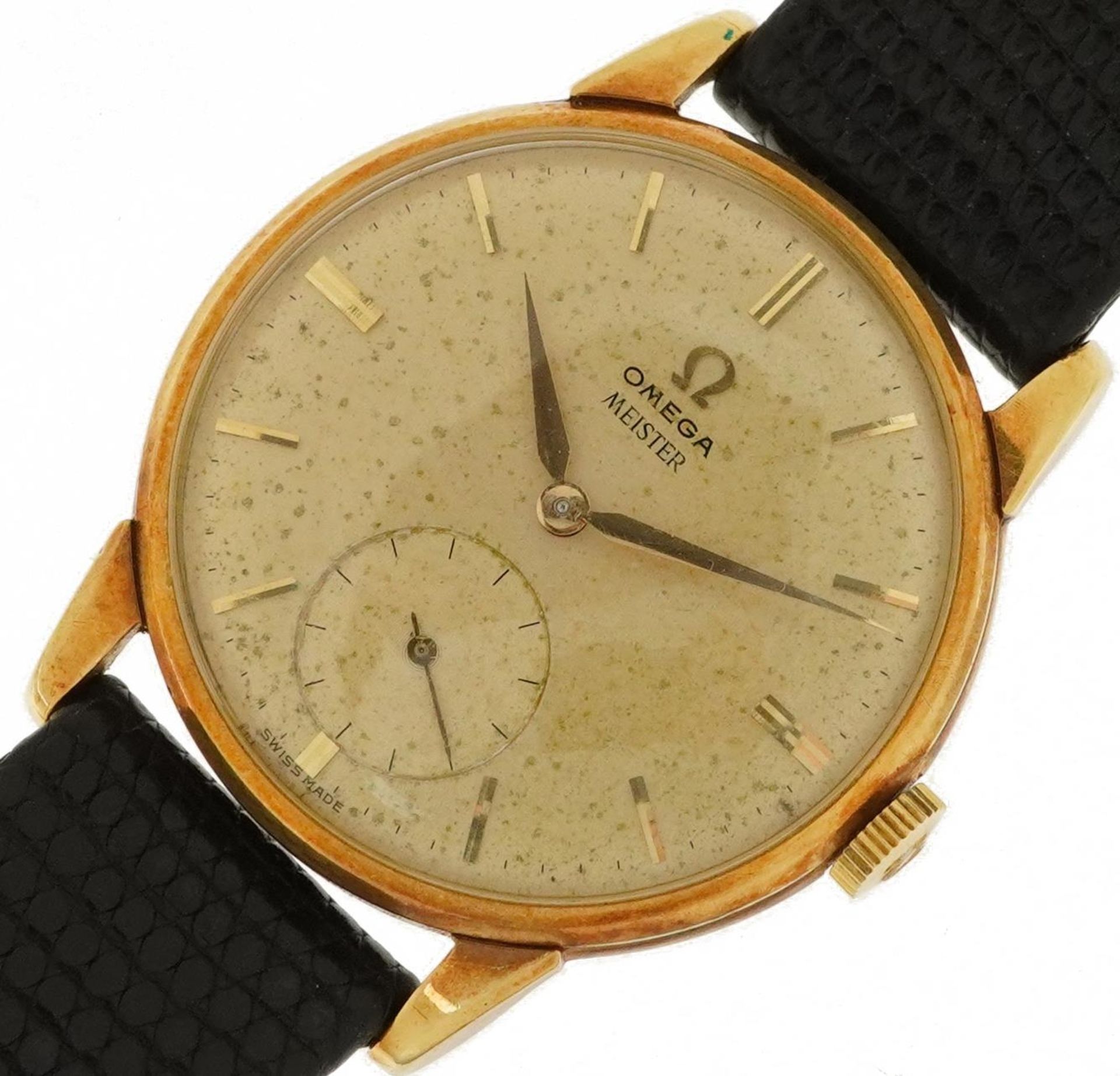 Omega, gentlemen's 18ct gold Omega Meister manual wristwatch, the movement numbered 17034966, 35mm