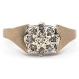 9ct gold diamond flower head ring, size P, 3.3g : For further information on this lot please visit