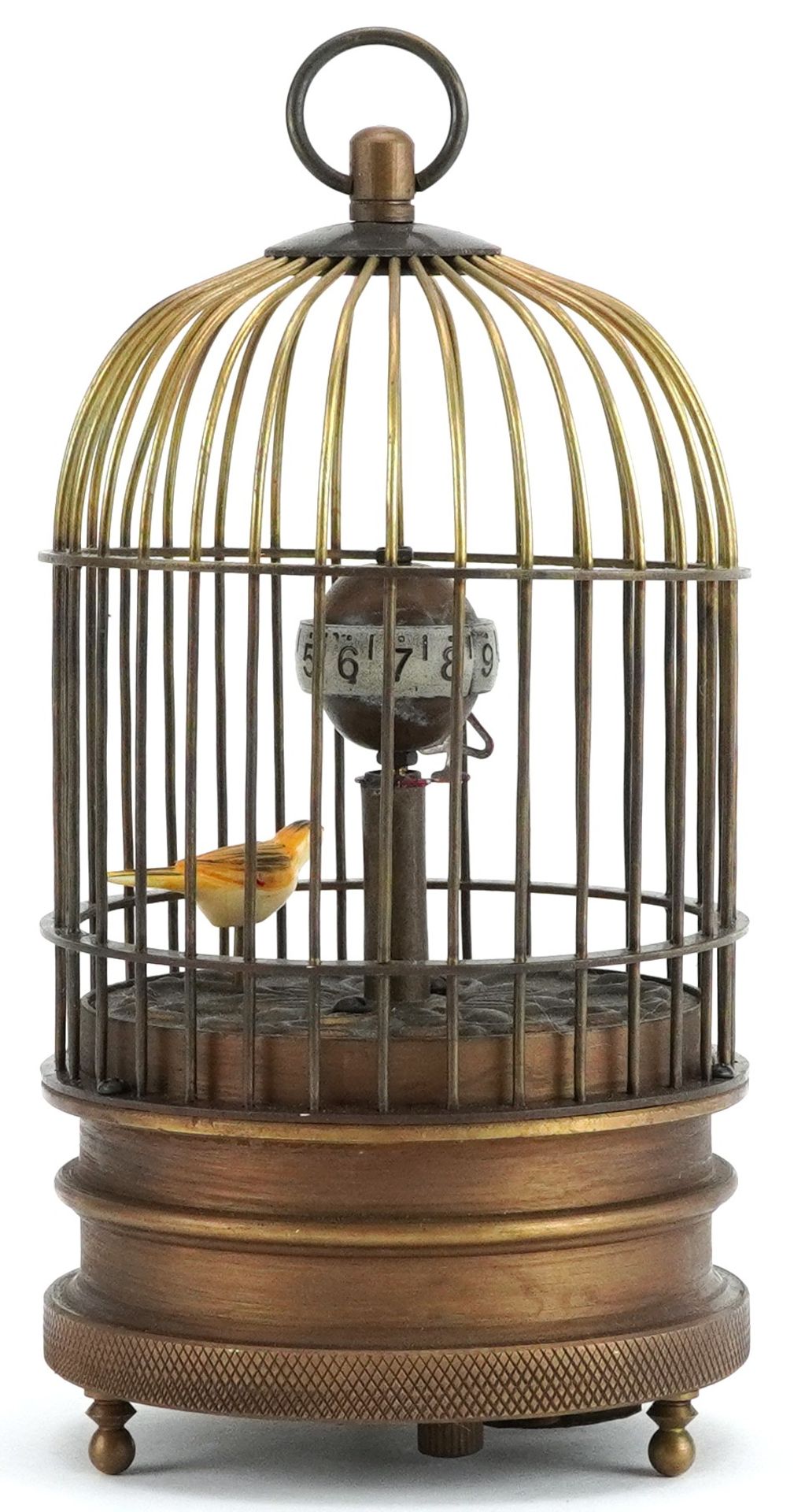 Clockwork automaton bird cage alarm clock, 14cm high : For further information on this lot please - Bild 2 aus 3