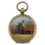 Victorian silver sovereign case enamelled with a snooker player, WHS maker's mark, Birmingham