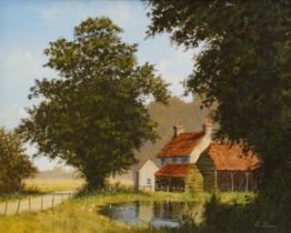 Edward Hersey - The Duck Pond, British oil on canvas, A R Whibley & Son inscribed label verso,