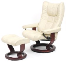 Stressless Ekornes cream leather easy chair with footstool, 106cm high : For further information