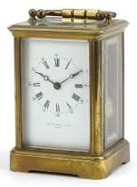 Large 19th century brass cased carriage clock retailed by Thomas Rossell & Son of Paris with