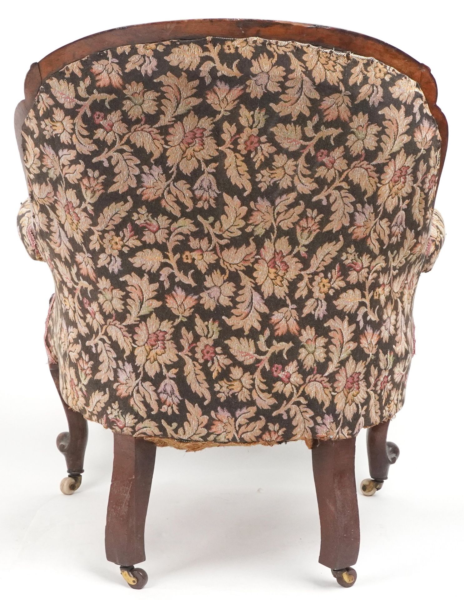 Victorian mahogany arm chair with floral upholstery and serpentine front, 90cm high : For further - Image 4 of 4