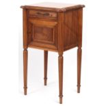 French walnut nightstand with marble top on reeded legs, 82cm H x 45cm W x 40cm D : For further