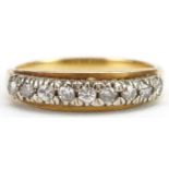 Unmarked gold diamond half eternity ring, tests as 18ct gold, size M, 2.8g : For further information