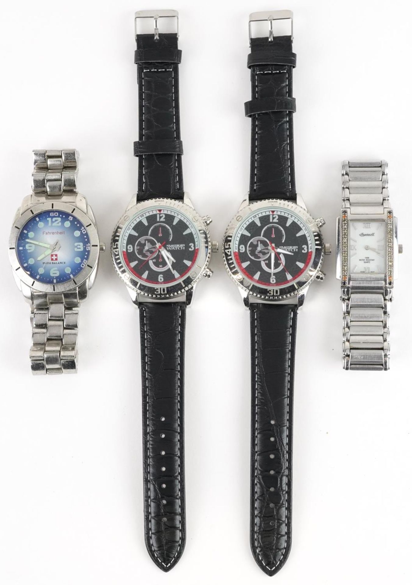 Three gentlemen's wristwatches and a ladies Ingersoll wristwatch set with colourful stones to the - Bild 2 aus 3