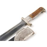 German military interest RAD Hewer with scabbard and steel blade engraved Eickhorn, 40cm in length :