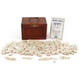 Chinese bone and bamboo mahjong set by j Jaques & Son housed in a hardwood five drawer chest with