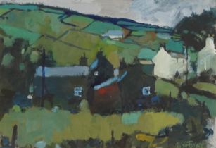 John Tookey - New Biggin, Teesdale, signed acrylic, inscribed At the Mall Gallery label verso,