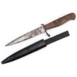 German military interest boot knife with sheath, impressed marks to the steel blade, 27.5cm in