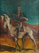 Figure on horseback, post-war Impressionist oil on canvas laid on board, mounted and framed, 42cm