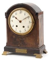 19th century inlaid mahogany bracket clock with circular enamelled dial having Arabic numerals, 34cm