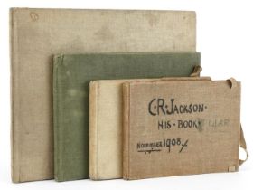 Four early 20th century sketchbooks housing various pencil sketches including animals and life