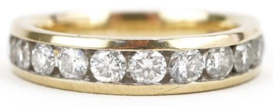 9ct gold diamond half eternity ring, total diamond weight approximately 1.0 carat, size M, 3.1g :