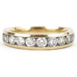 9ct gold diamond half eternity ring, total diamond weight approximately 1.0 carat, size M, 3.1g :