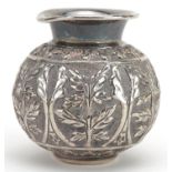 Asian 900 grade silver vase profusely embossed with foliage, 6cm high, 98.0g : For further