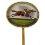 14ct gold Essex Crystal jockey on horseback stickpin, 6cm in length, 3.6g : For further