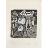 Bedri Rahmi - Abstract composition with nude females, screen print on card inscribed in pencil,