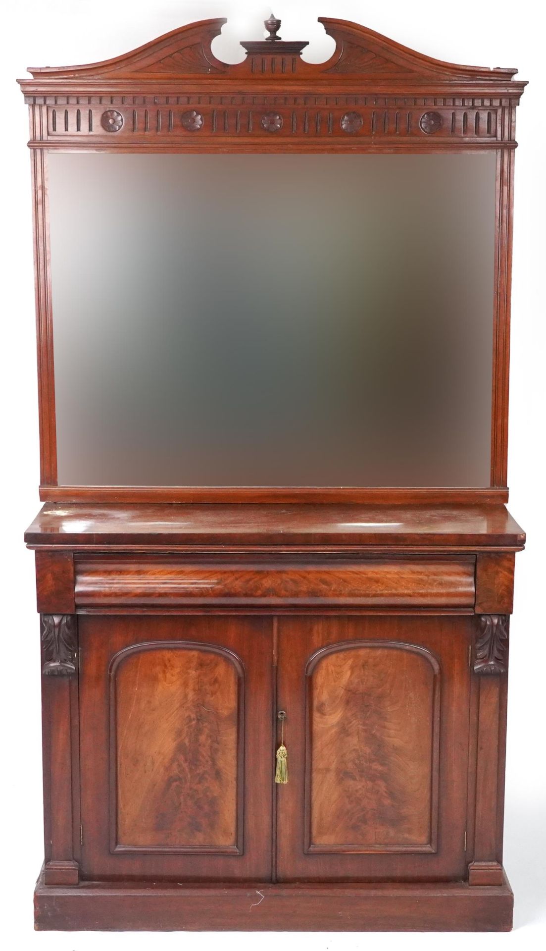 Victorian mahogany side cupboard with mirrored back above frieze drawer and pair of cupboard - Image 2 of 3