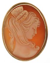 14ct gold cameo shell pendant brooch carved with a maiden, 4.5cm high, 8.7g : For further