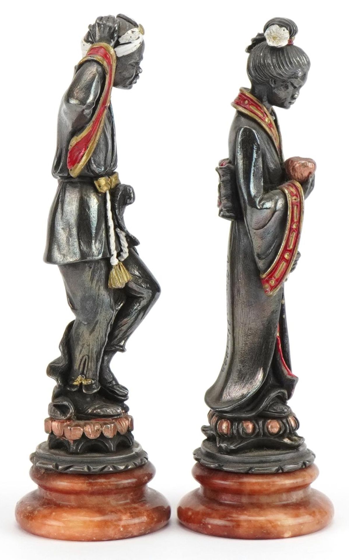 A Giannelli, pair of silver Chinese figures with hardstone bases, each 15cm high : For further - Bild 6 aus 8