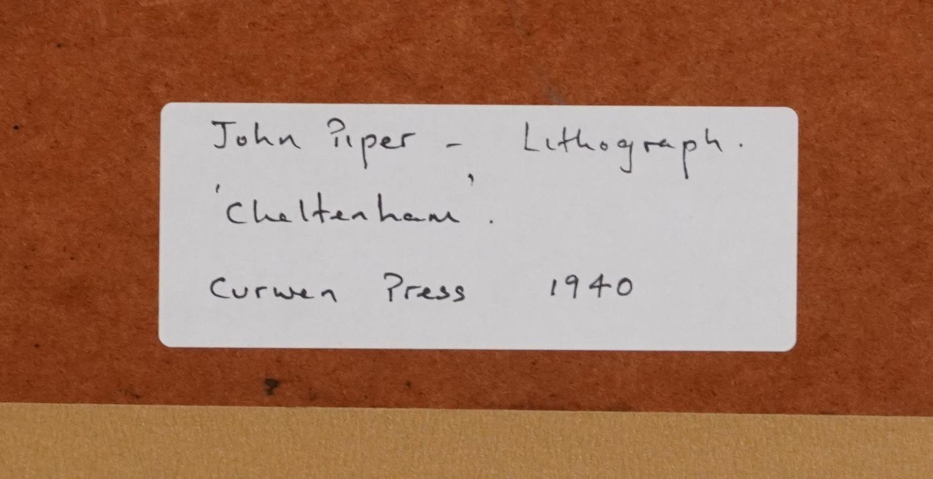 John Piper - Cheltenham, lithograph inscribed Curwen Press 1940 verso, mounted, framed and glazed, - Bild 5 aus 5
