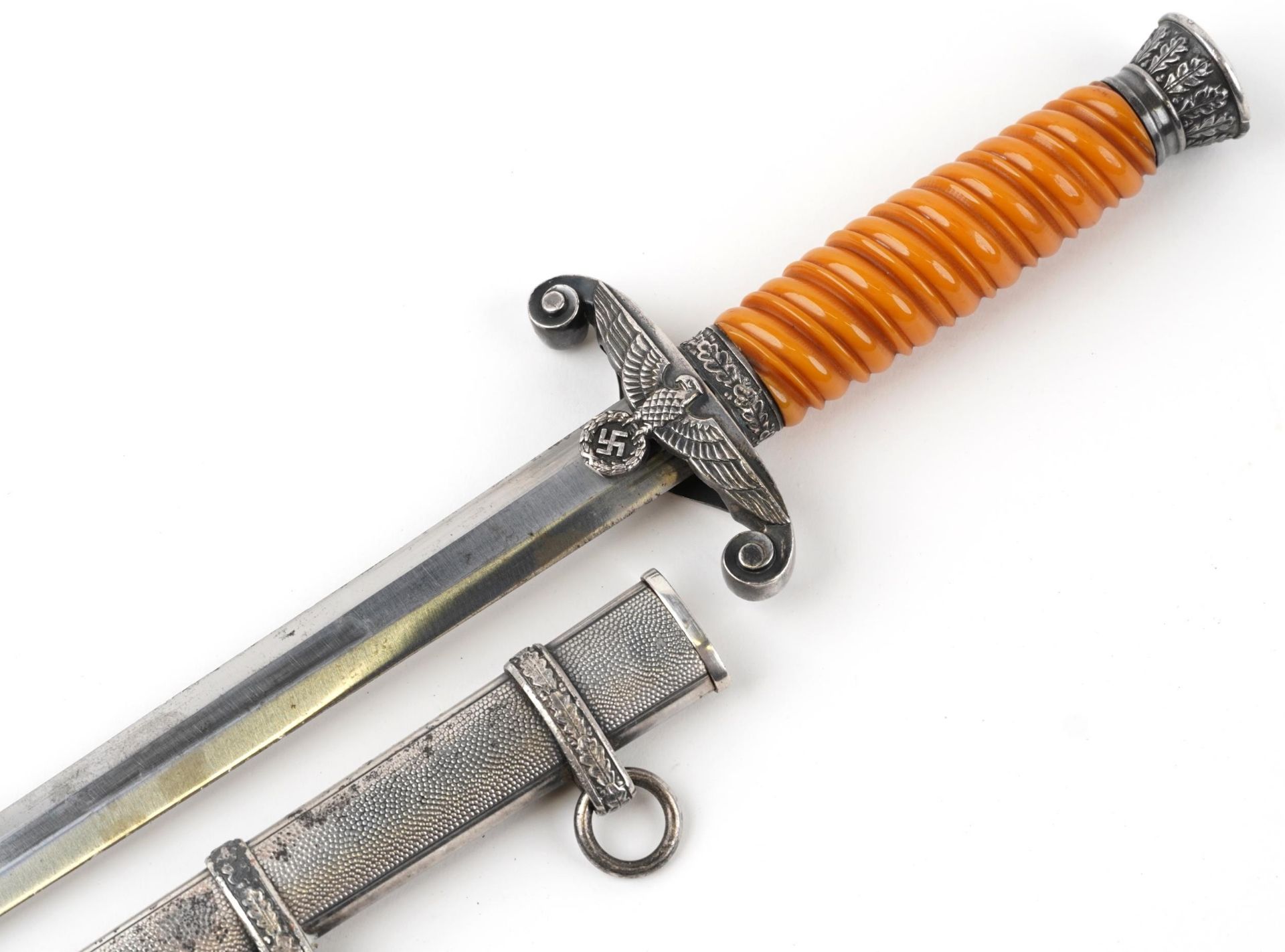 German military interest officer's army dagger with scabbard and steel blade engraved Eickhorn, 40cm