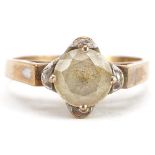 9ct gold clear stone solitaire ring, the stone approximately 7.2mm in diameter, size O, 3.9g : For