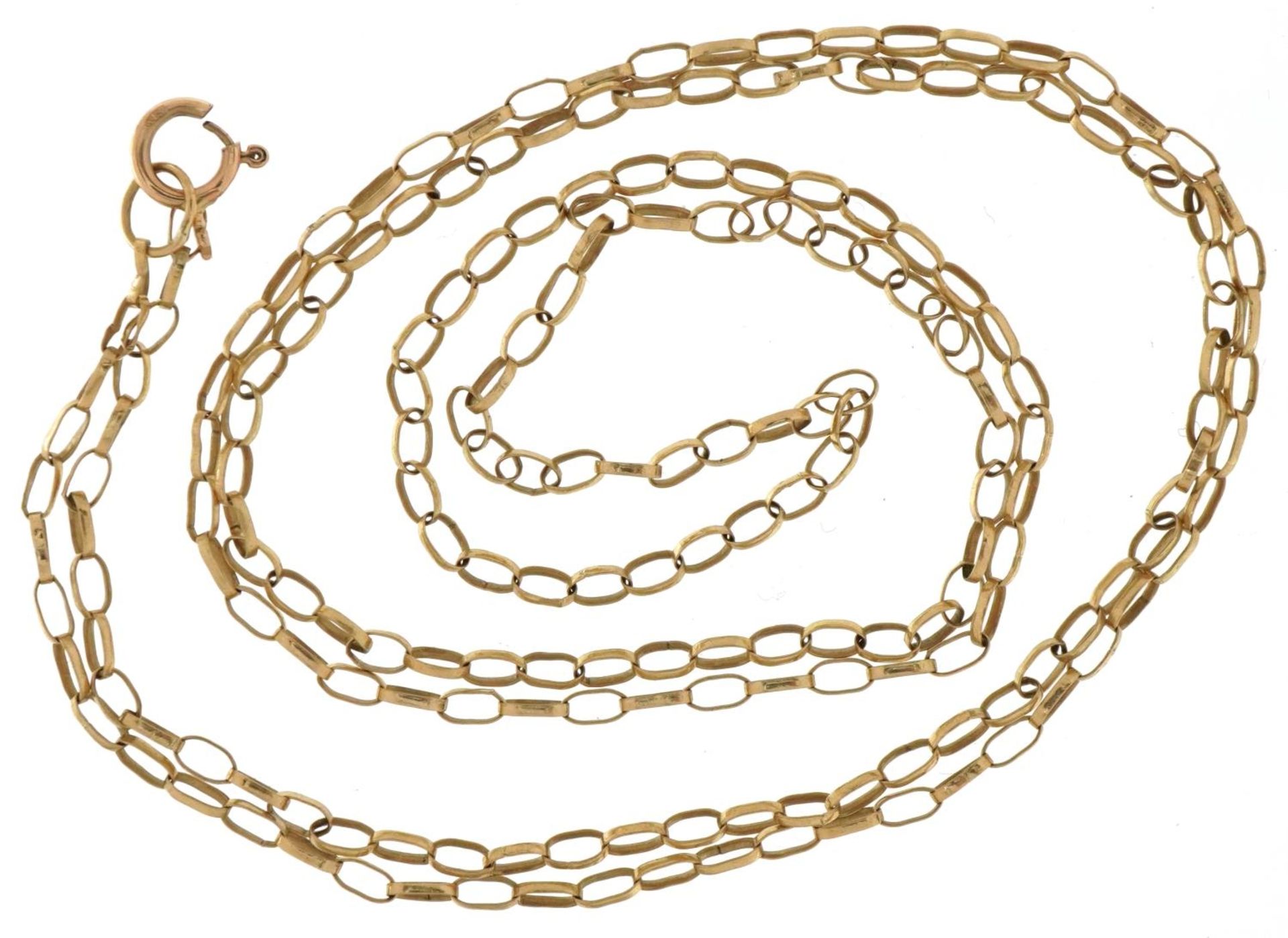 9ct gold long Belcher link necklace, 58cm in length, 2.0g : For further information on this lot - Bild 2 aus 2