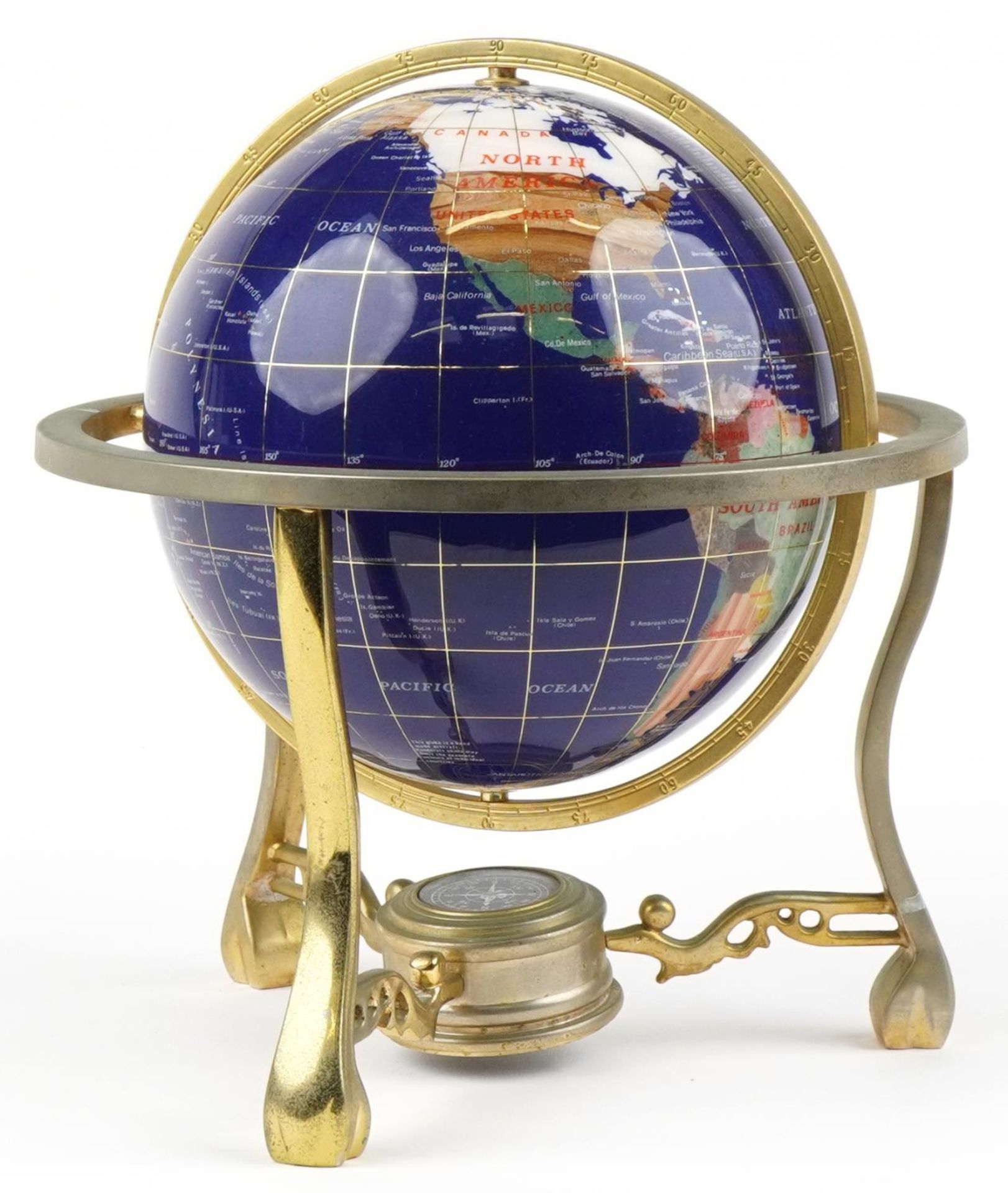 Specimen table globe with bronzed mounts and compass under tier, 33cm high : For further information - Image 2 of 4