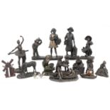 Bronzed figures and animals including Heredities examples, the largest 31cm high : For further