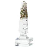 Regency cut glass obelisk hand painted with flowers, 11cm high : For further information on this lot