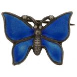 Sterling silver and blue enamel butterfly brooch, 2.2cm wide, 2.8g : For further information on this