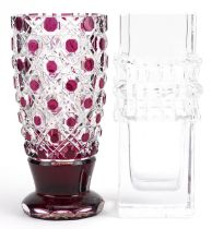 Two glass vases comprising Swedish example by Royal Krona and a ruby flashed example in the style of
