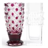 Two glass vases comprising Swedish example by Royal Krona and a ruby flashed example in the style of