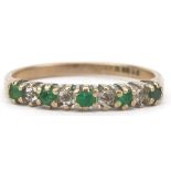 9ct gold green and clear stone half eternity ring, size M, 1.6g : For further information on this