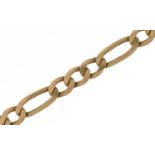 9ct gold Figaro link bracelet, 18cm in length, 7.2g : For further information on this lot please