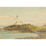 Henry Reid Inman - The Lighthouse, Turnberry, signed watercolour, details verso, mounted, framed and