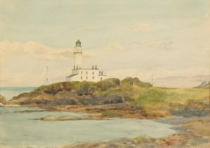 Henry Reid Inman - The Lighthouse, Turnberry, signed watercolour, details verso, mounted, framed and
