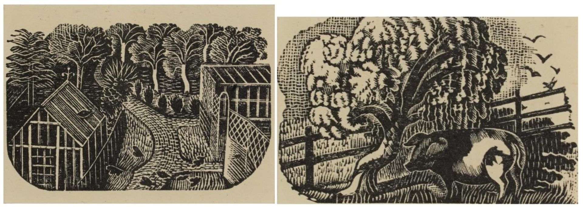 Eric Ravilious - Farming Scenes, two wood engravings, each inscribed Kynoch Press notebook
