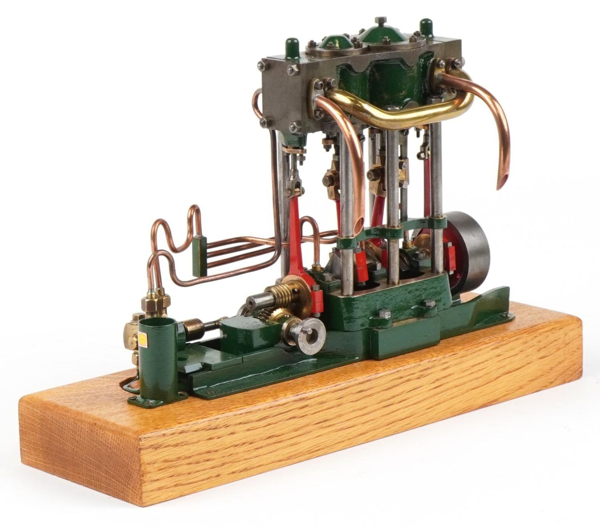 Scratch built steam beam engine on wooden block base, 30.5cm in length : For further information