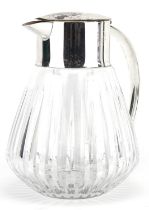 Modernist cut glass water jug with liner and silver plated mounts, 25cm high : For further