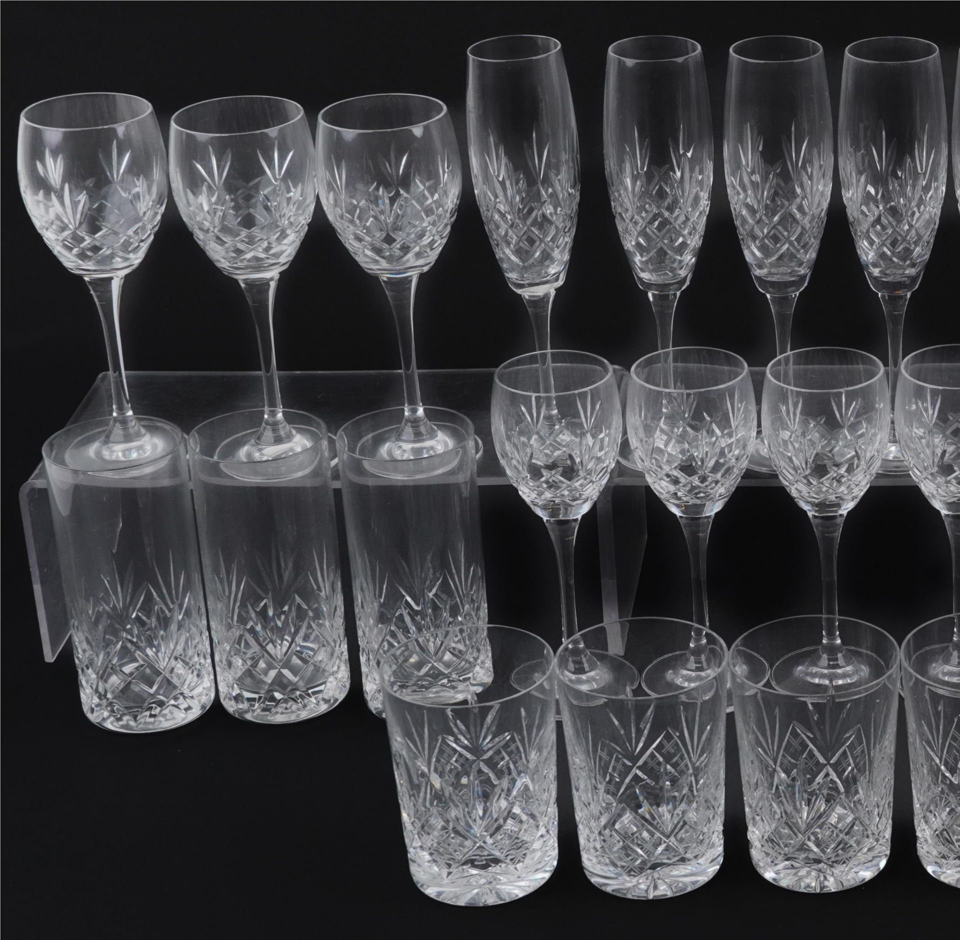 Five sets of six cut glasses including tumblers, wine glasses and Champagne flutes, the largest each - Bild 2 aus 3