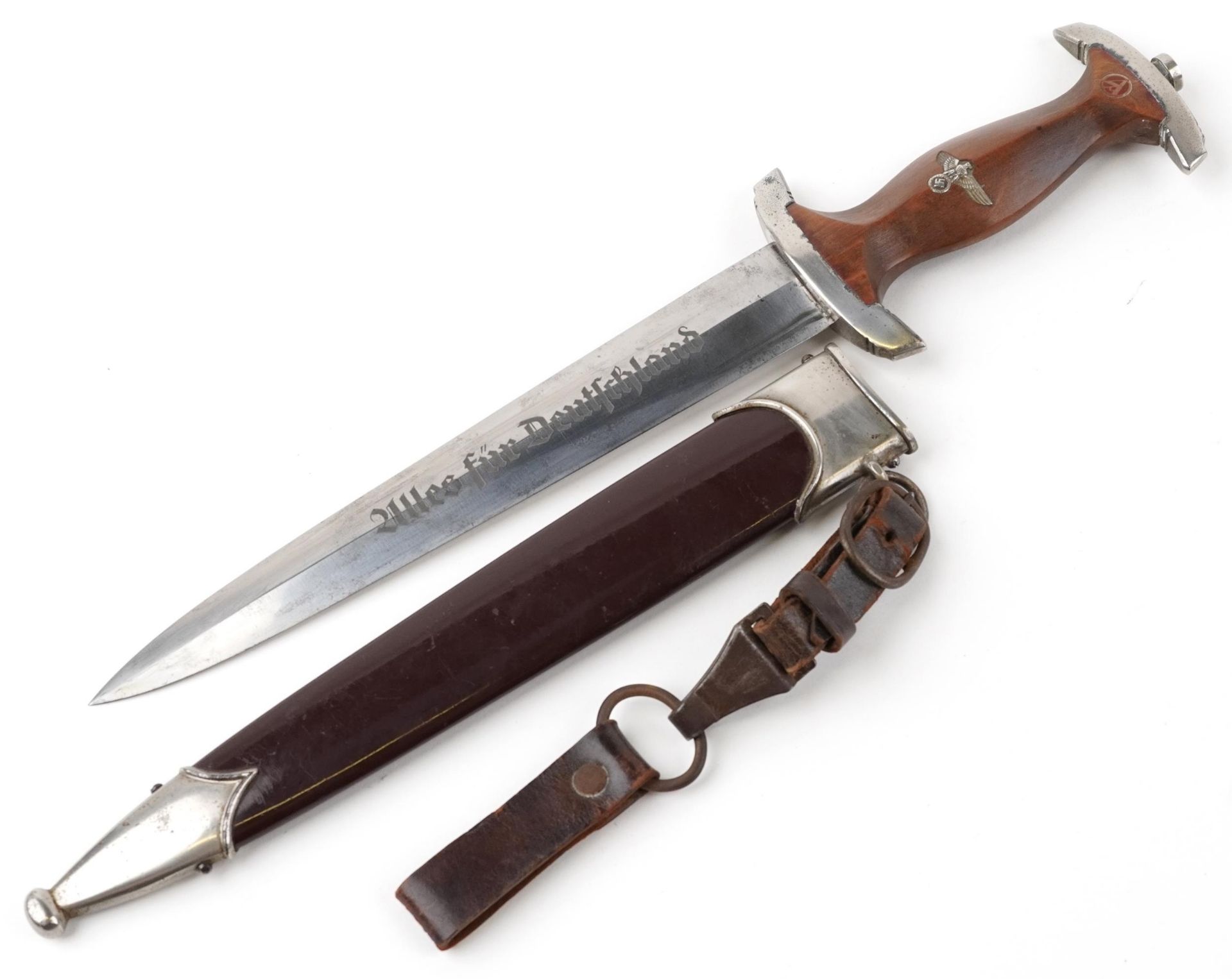 German military interest SA dagger with leather hangers, scabbard and steel blade engraved RZM M7/66 - Bild 2 aus 5