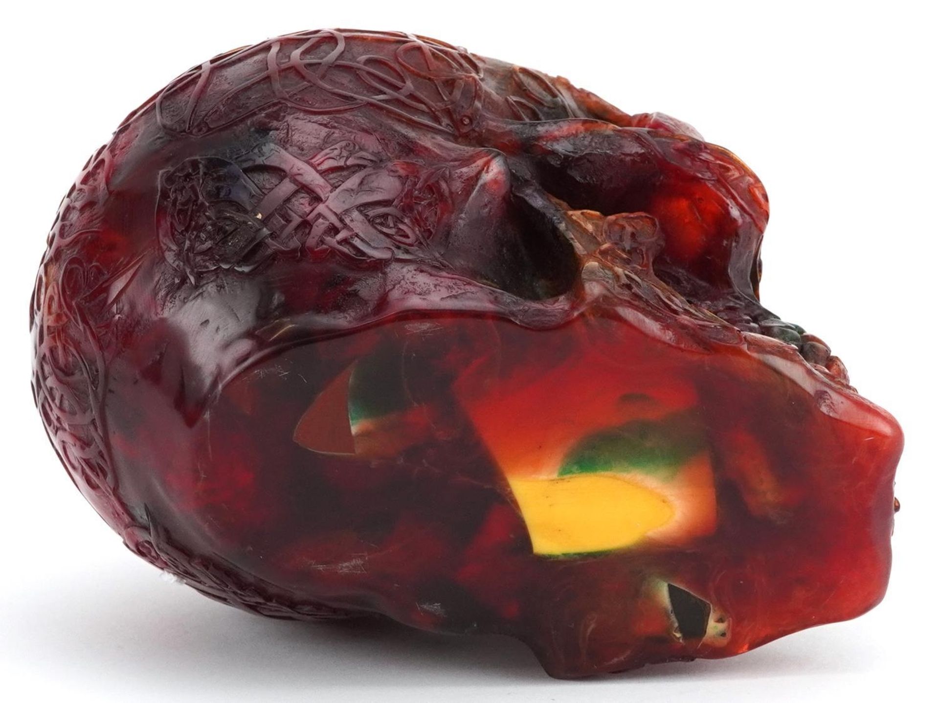 Large amber style study of a human skull, 13cm high : For further information on this lot please - Image 3 of 3