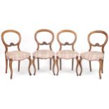 Set of four Victorian walnut spoon back dining chairs with salmon floral upholstered seats, 87cm