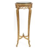 French gilt wood plant stand with inset green marble top, 95cm high x 38cm in diameter : For further